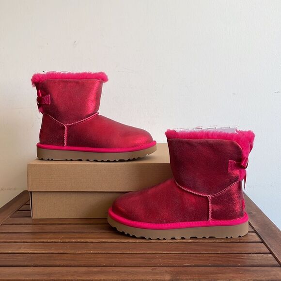UGG Mini Bailey Bow Glisten Radish Women size 6 - Picture 3 of 14